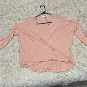 Double Zero Pink 3/4 Sleeve Wrap Blouse